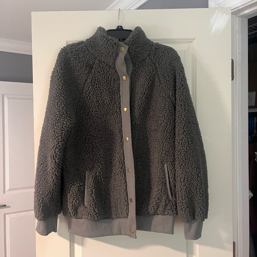 Charcoal Teddy Jacket with Gold Accents